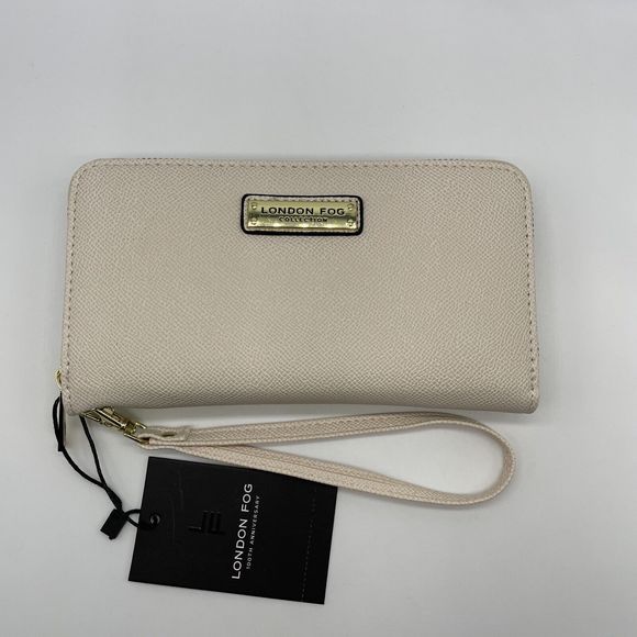 London Fog Adalia Zip Around Wallet Wristlet Cream Caviar NWT - Picture 1 of 10